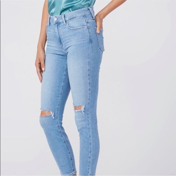 Paige Light Denim Hoxton Crop Fiesta Destructed Jeans Women's 22 New Tags - Picture 2 of 10